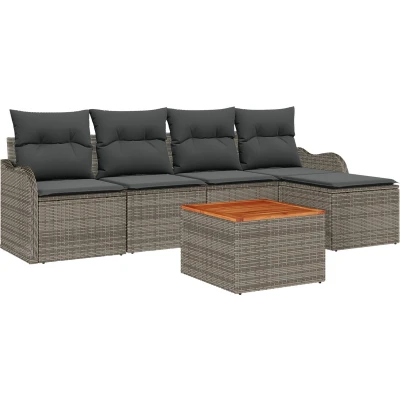 Afbeelding van vidaXL 6 Persoons Tuin Sofa Set met Kussens Grijs Poly Rattan Acacia, 2 Opslag &amp;
