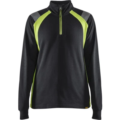 Afbeelding van Blaklader Dames sweatshirt halve rits Visible 3403 1158 Zwart/High Vis Geel XXL