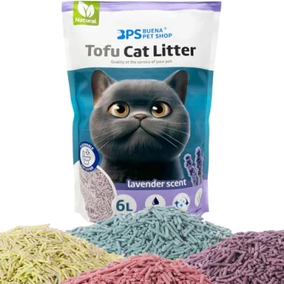 Afbeelding van BPS 15458 Tofu Kattenbakvulling voor katten, poedervrij, gemakkelijk te klonteren, controleert geuren in het toilet (1 stuk, lavendel)