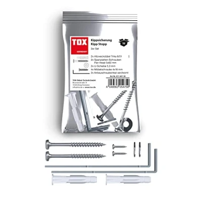 Afbeelding van TOX Kipp Stopp kantelbeveiliging voor meubels, veilige grip in alle ruimtes en vrijwel elk bouwmateriaal rekken, kasten, commodes enz., optisch onopvallend snel te monteren, 2 stuks, 01160130