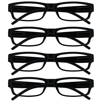 Afbeelding van De leesbril bedrijf zwart licht comfortabele leeswaarde 4 pack designer stijl heren vrouwen UVR4PK032 +1,50