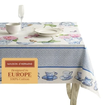 Afbeelding van Maison d &#039;Hermine Canton 100% katoenen tafelkleed voor keuken Diner Tafelblad Decoratiefeesten Bruiloften lente/zomer (rechthoek, 160 cm x 220 cm) Moederdag