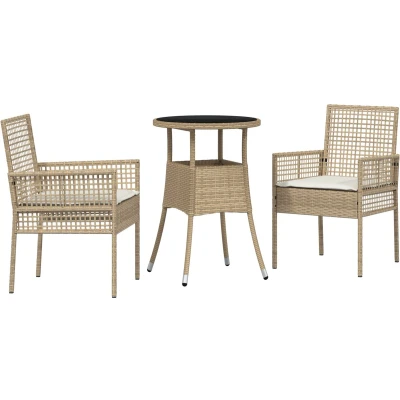 Afbeelding van vidaXL 3 Delige Tuin Eet Set Beige Poly Rattan