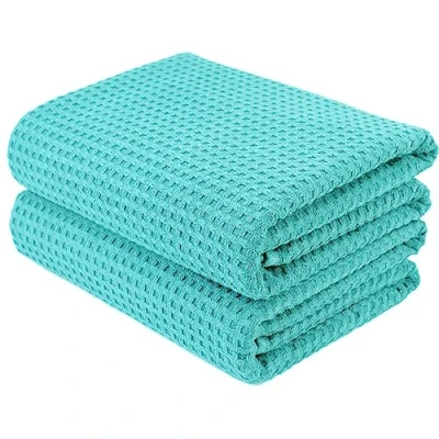 Afbeelding van POLYTE Microvezel oversized sneldrogende pluisvrije badhanddoek, 76 x 152 cm, set van 2 (aqua, wafelweefsel)