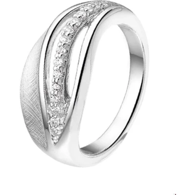 Afbeelding van Zilver Gerhodineerde Ring gescratcht zirkonia poli/mat 1322621 17.75 mm (56)