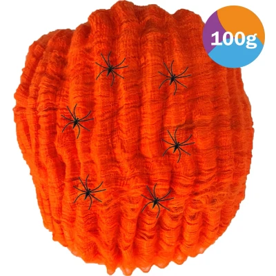 Afbeelding van Fjesta Spinnenweb Halloween Decoratie Inclusief 6 Spinnen 100g Oranje