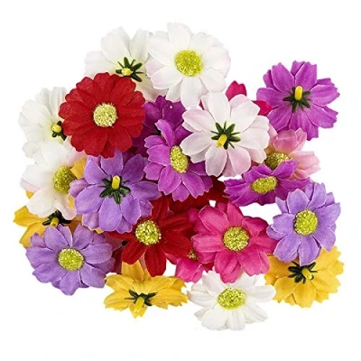 Afbeelding van Ideen mit Herz Decoratieve bloemen, kunstbloemen, verschillende soorten, ca. diameter 4 5 cm (margriet kleurrijk 27 stuks)