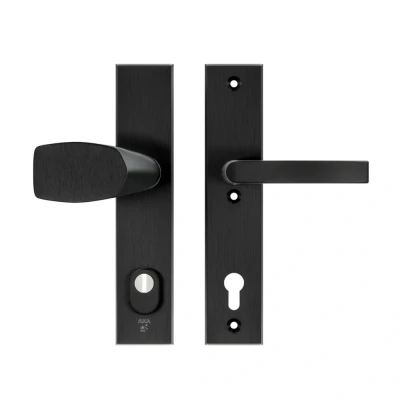 Afbeelding van AXA veiligheidsbeslag voordeur Edge Plus rechthoekig Wing knop/Blok kruk PC92 met kerntrekbeveiliging SKG3 aluminium/zwart