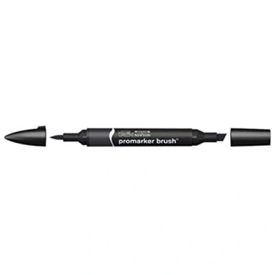 Afbeelding van Winsor &amp; Newton 0204030 Promarker Brush voor tekeningen, kalligrafie, ontwerp en lay outs, streeploos tekenen met beitel penseelpunt Zwart