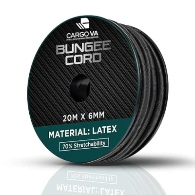 Afbeelding van CARGO VA Intelligent Vehicle Accessories CargoVA Rubberen touw, 6 mm, 20 m, zwart, expandertouw, 70% rek, weerbestendig spankabel voor aanhangers, zonnezeil, dekzeilen, enz