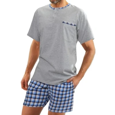 Afbeelding van Sesto Senso Heren Kort Pyjama Set Kotoen Korte Mouw Top &amp; Bottom Nachtkleding Pjs L Jasiek Melange