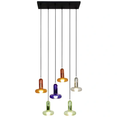 Afbeelding van ECO Light PERSEUS 9470 S 6 COL Hanglamp E14 Bont, Groen, Smoke, Blauw, Amber