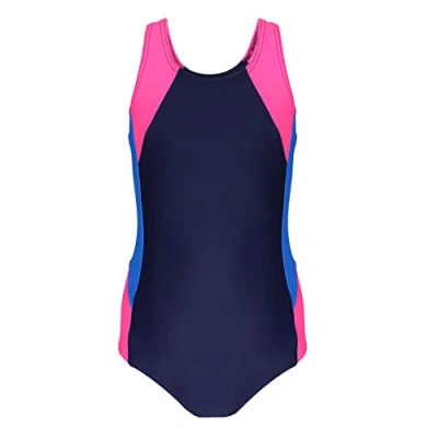 Afbeelding van Aquarti Meisjes Badpak met Racerback, Donkerblauw/blauw/roze, 164