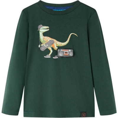 Afbeelding van Kindershirt met lange mouwen dinosaurusprint 116 donkergroen