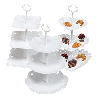 Afbeelding van Quanerba (3 stuks) 3 etages Cupcake standaard kunststof ,voor doop, baby, geboorte, blauw, communie, bruiloft, afstudeerfeest
