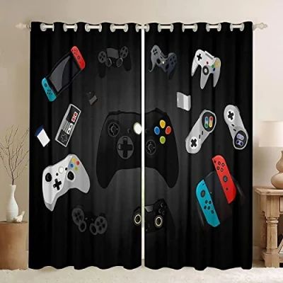 Afbeelding van LKCD Gordijnen Ondoorzichtig Game Gordijn Gamer Video 300X270Cm Set Van 2 Verduistering Met Oogjes Voor Slaapkamer Woonkamer
