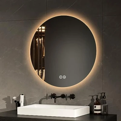 Afbeelding van EMKE Ronde badkamerspiegel, diameter 60 cm, met aanraakschakelaar, led badkamerspiegel achtergrondverlichting, 3 variabele lichtkleuren