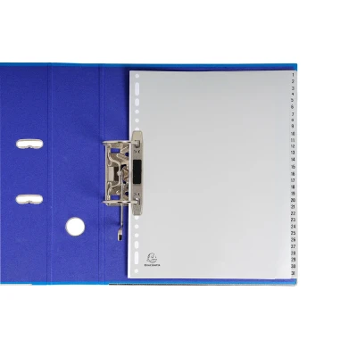 Afbeelding van Exacompta ref. 2931E Grijze gerecycleerde polypropyleen tabbladen met 31 numerieke bedrukte tabs van 1 tot Formaat A4 Maxi Afmetingen: 24,5 x 29,7 cm Blauer Engel gecertificeerd