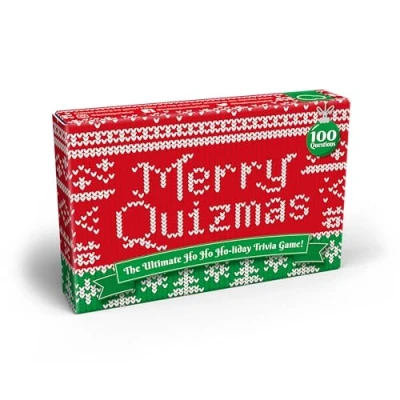 Afbeelding van Bubblegum Stuff Merry Quizmas Een Ho Holly Jolly Holiday Trivia spel Slee deze kerst met boomvriendelijke feestelijke quizvragen voor het hele gezin 100 spelkaarten..