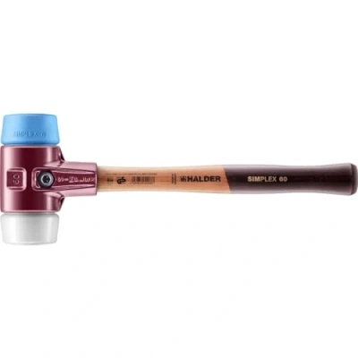 Afbeelding van Halder Kunststofhamer lengte 405 mm hoofd d. 60 zacht/middelhard hout TPE soft blauw/superplastic wit 1 stuk 3017.060