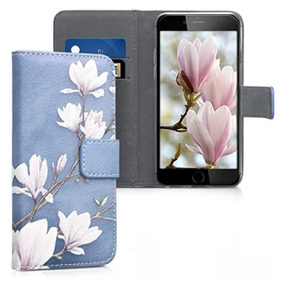 Afbeelding van kwmobile telefoonhoesje geschikt voor Samsung Galaxy J3 (2016) DUOS Backcover smartphone Hoesje met pasjeshouder in taupe / wit blauwgrijs Magnolia design
