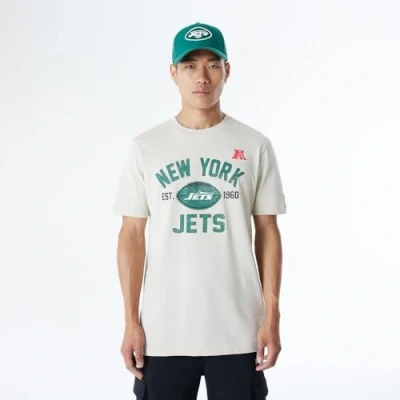 Afbeelding van New YORK JETS Era Cap NFL Regular T Shirt Distressed Zeefdruk Team Graphic Stone Unisex