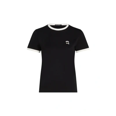 Afbeelding van KARL Lagerfeld IKON Patch SLIM Tshirt basic, Dames, Maat: Large, Black
