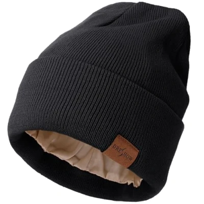 Afbeelding van DRESHOW Wintermuts Dames Satijnen Gevoerde Beanie Hoed met Satijn voor en Heren Zijde Gebreide Muts