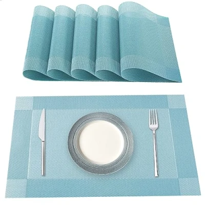Afbeelding van Lumaca Wasbare Placemats, Set van 6 Ontbijtplacemats in 70% PVC en 30% Polyester, Antislip, Hittebestendig, voor de Keukentafel, Hemelsblauw