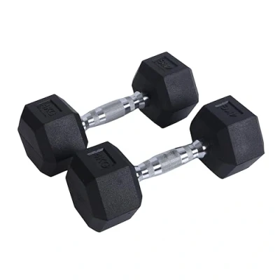 Afbeelding van Endless Pair of 4 Kg (2 * 8.8 LB) Hexagon Rubber Coated Dumbbells Black Material: Iron and Perfect for Bodybuilding, Fitness, Weight Lifting Training at Home or Gym