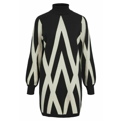 Afbeelding van Object Objray L S Rollneck AOP NOOS Gebreide jurk, Dames, Maat: XS, Black