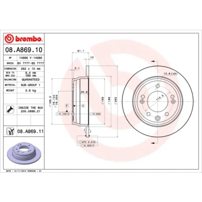Afbeelding van Brembo Remschijf 08.A869.10