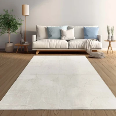 Afbeelding van Zacht Vloerkleed Emily Cirkels Crème 60x110 Cm
