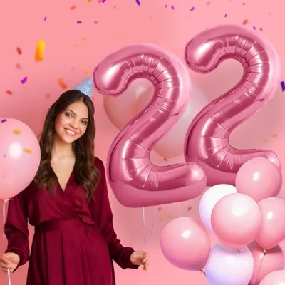 Afbeelding van 22e verjaardag decoratie cijfers ballon 22 jaar folieballon roze voor mannen vrouwen nummer vliegt met helium verjaardagsfeest 40&quot; 101cm