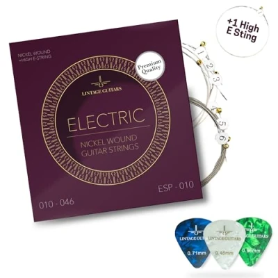 Afbeelding van Premium Elektrische gitaar snaren + Extra hoge E snaar Inclusief 3 Celluloid Plectra ESP 010 Nickel Wound