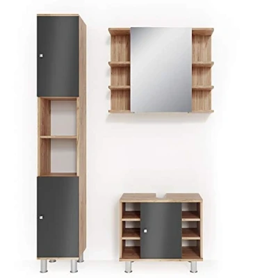 Afbeelding van Vicco Badkamermeubel set Fynn, Eiken/Antraciet, 3 delen, met hoge unit
