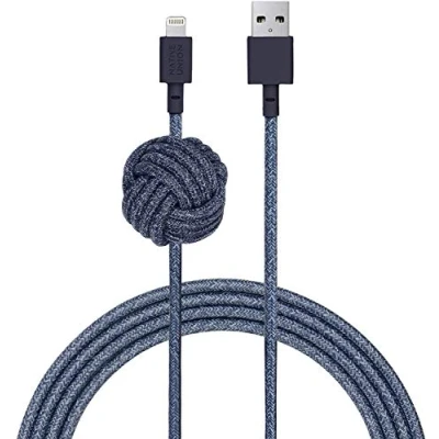Afbeelding van Native Union NIGHT Kabel 3m Ultra sterke versterkte [MFi gecertificeerd] Lightning naar USB A hoge snelheid oplaadkabel met Gewogen Knoop compatibel iPhone/iPad (Indigo)