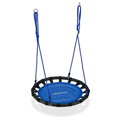 Afbeelding van Relaxdays nestschommel, ronde vogelnestschommel voor kinderen, verstelbare schommel, Ø: 80cm, tot 100 kg, blauw