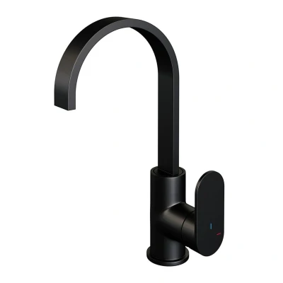 Afbeelding van Brauer Black Edition Wastafelmengkraan opbouw hoog draaibaar platte uitloop model C mat zwart
