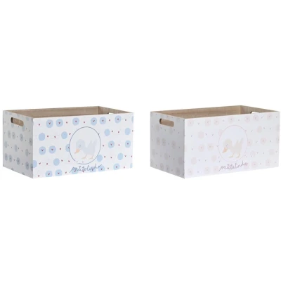 Afbeelding van Opbergbak DKD Home Decor Blauw Roze Hout MDF 36 x 21 18 cm (2 Stuks)