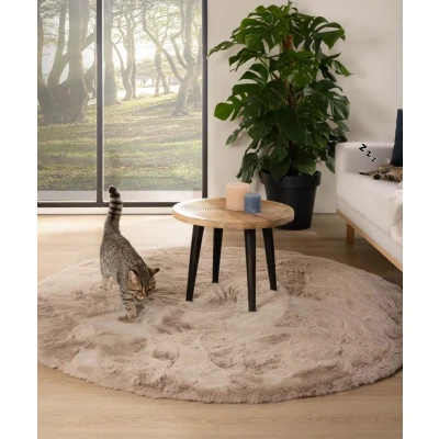 Afbeelding van Rond Hoogpolig Vloerkleed Comfy Plus Taupe 80 Cm