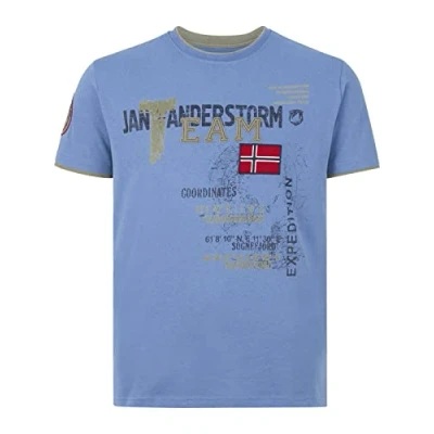 Afbeelding van Jan Vanderstorm regular fit T shirt SÖLVE Plus Size met printopdruk lichtblauw