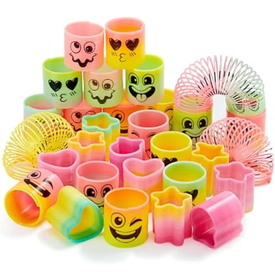 Afbeelding van JOYIN 30 stuks lente regenboog partij gunst, mini plastic spiraalveer speelgoed, fidget stress spoel veren bulk speelgoed voor carnaval prijs verjaardag, goodie bag vulers