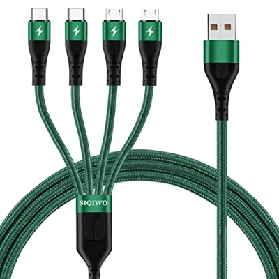 Afbeelding van SIQIWO Multi USB Kabel Laadkabel 3A/1.2M, 4 in 1 Nylon Meervoudige Universele Oplaadkabel met 2*Micro USB+2*Type C, voor iPhone 15, Samsung Galaxy S24 S23 S22 S20, Huawei, Moto, Xiaomi, Sony, PS5