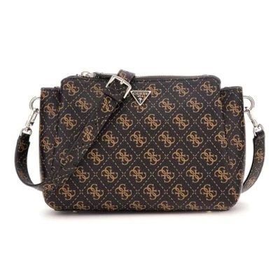 Afbeelding van GUESS Schoudertas Noelle II Tri Compartment Crossbody Brown Logo Donkerbruin