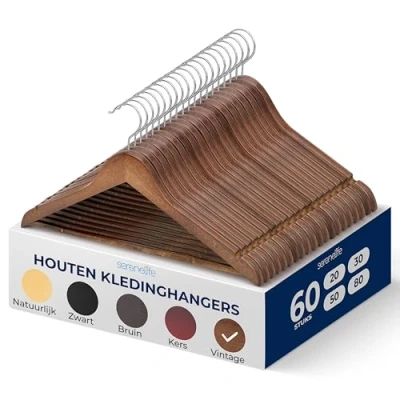 Afbeelding van SereneLife Kleerhanger Houten Hangers Antislip Ruimtebesparende Kledinghangers met 360 Draaibare Haak en Inkepingen 60 Stuks Duurzaam Sterk voor Hemden, Truien, Hoodies, Jurken