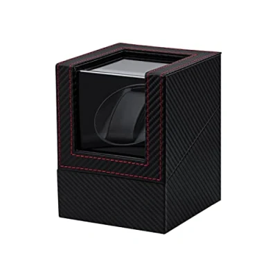 Afbeelding van Mcbazel Watch Winder for Automatic Watches, Single Box PU Leather Carbon Fiber Pattern Case with EU Plug Black/Red