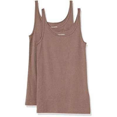 Afbeelding van Amazon Essentials 2 Pack dunne riem tank voor dames,Donker Beige/Donker Beige,S M