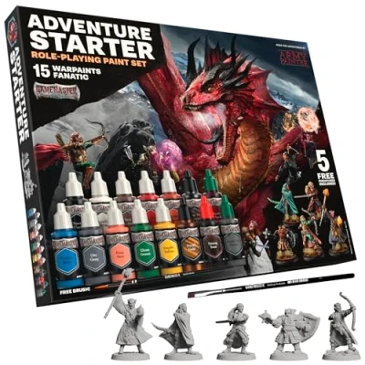 Afbeelding van The Army Painter GameMaster: Adventure Starter Role playing Paint Set Combo, 15 x 18 ml Warpaints Fanatic acrylverf, incl. een Brush On Primer, 5 GRATIS miniaturen en 2 penselen Voor Warhammer &amp; DnD