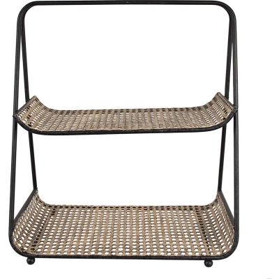 Afbeelding van Clayre &amp; Eef etagère 2 laags 46 cm Bruin Zwart Ijzer Fruitschaal